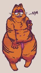 anthro digital_drawing_(artwork) digital_media_(artwork) digitigrade domestic_cat felid feline felis fur furry garfield_(series) garfield_the_cat geep69 genitals hi_res lasagna male mammal meme multi_nipple orange_body orange_fur overweight overweight_anthro overweight_male pawpads paws paws,_inc. penis semi-anthro shortstack simple_background solo text thick_thighs viacom wide_hips