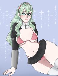 bimbo bra byleth_(fire_emblem) byleth_(fire_emblem)_(female) enlightened_byleth_(female) female female_focus female_only fire_emblem fire_emblem:_three_houses fully_clothed garreg_mach_monastery_uniform heart-shaped_pupils limonadelavande miniskirt nintendo panties panties_under_skirt revealing_clothes short_skirt skimpy_clothes skirt uniform very_short_skirt