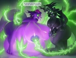 2girls anthro big_ass big_belly big_breasts big_butt big_thighs breasts dragon ectoplasm expansion furry ghost goo halloween huge_belly inflation inflation latex latex_suit naked overweight overweight_female rubber tail taranima text weight_gain witch witch_hat