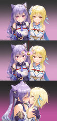 2girls @_@ arms_behind_back barefoot bondage breasts cleavage closed_eyes comic french_kiss genshin_impact hug hypnosis keqing_(genshin_impact) kissing lumine_(genshin_impact) mind_control mvv pendulum purple_hair restrained rope saliva saliva_string spiral_eyes tied_up tongue tongue_out twintails yellow_hair yuri