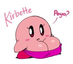 1girls 2021 adorable ball_with_hyper_features blush bra breasts cleavage cute cute_face eyelashes female female_only genderbent joaoppereiraus kirby kirby_(series) large_breasts looking_away open_mouth pink_blush pink_bra pink_eyes red_feet rule_63 solo text waddling_head