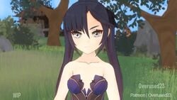 3d animated genshin_impact groping groping_breasts mona_(genshin_impact) no_bra no_sound overused23 removing_shirt small_breasts video