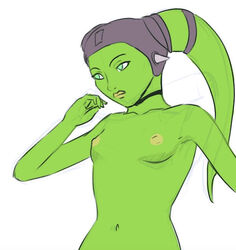 1girls breasts female_focus female_only green_eyes hera_syndulla navel nipples nude raikoh-illust simple_background small_breasts solo star_wars star_wars_rebels twi'lek white_background