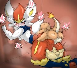 2boys anal_sex anthro anthro_on_anthro anthro_penetrated big_ass big_butt big_sub_small_top bunny charmander cinderace cyndaquil double_penetration enigi09 female lagomorph looking_back looking_pleasured nintendo pokémon_(species) pokemon pokemon_(species) sex side_view small_dom_big_sub vaginal_penetration vaginal_sex