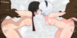 2boys 2girls arms_behind_back arms_held_back ass attack_on_titan bent_over bisexual bisexual_(female) blindfold breasts clapping_cheeks crossover dark-skinned_male dark_skin doggy_style drooling female femsub forced_kiss french_kiss interracial kissing kissing_while_penetrated light-skinned_female male male_penetrating maledom mikabae mikasa_ackerman motion_lines multiple_boys multiple_girls nier:_automata nipples plump_ass prison_guard_position sex sex_from_behind shingeki_no_kyojin slim_waist sound_effects stomach_bulge yorha_2b