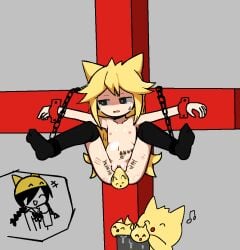 2girls after_rape after_sex after_vaginal belly birth bodily_fluids body_writing crucifix crucifixion dildo dildo_in_pussy dildo_penetration fangs female female_focus female_only flat_chest funamusea imminent_orgasm kemonomimi lord_prosciutto moge-ko mogeko mogeko_castle mosaic_censoring nipples penetration pongpongrun pregnant pussy restrained sad_face scar sex spread_legs stockings stomach_bulge vagina vaginal vaginal_penetration yonaka_kurai