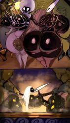 2boys 2girls bath bisexual hollow_knight hollow_knight:_silksong hollow_knight_(franchise) hornet_(hollow_knight) huge_ass huge_breasts hyper khadhunter7 kissing lace_(hollow_knight) larger_male lurker_(species) parallel_sex ripping_clothing tagme