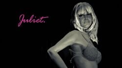 3d 3d_(artwork) bare_shoulders bra choker cleavage collarbone edited_screencap grand_theft_auto grand_theft_auto_online grand_theft_auto_v greyscale happy_female juliet_(grand_theft_auto_v) large_breasts long_hair_female low_resolution lowres mature_woman older_woman remyras ribbon_choker rockstar_editor sideboob stripper text