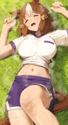 belly_button belno_light_(umamusume) cygames ningengokko24 sweaty tired umamusume umamusume:_cinderella_gray
