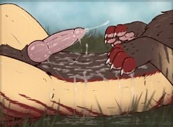 animated balls bodily_fluids breath cum dragon endless_cum endless_orgasm excessive_cum excessive_genital_fluids feral fur furred_dragon furred_scalie gay gay_masturbation genital_fluids genitals grass homosexual homosexual_male knot lying male male_focus male_only mythological_creature mythological_scalie mythology on_back pawpads paws penis plant scalie shadarrius sky solo throbbing throbbing_balls throbbing_knot throbbing_penis