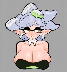 1girls big_breasts boobs breasts breasts_bigger_than_head breasts_squeezed_together clothed earrings grey_hair huge_boobs huge_breasts inkling large_breasts marie_(splatoon) mrpumpernickel nintendo pointy_ears splatoon splatoon_(series) squid_sisters tentacle tentacle_hair