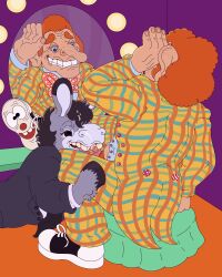 blowjob blowjob_under_table body_hair cum cum_on_face dilf donkey fellatio gay male/male oral showbiz_pizza_place the_rock-afire_explosion uncle_klunk under_table under_table_oral