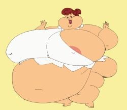 1girls areola_slip areolae ass bead_necklace belly belly_overhang breasts cartoon_network dress fat fatfoxlower female female_focus female_only ffuffle hair_bun hips hyper hyper_ass hyper_belly hyper_breasts hyper_butt large_ass large_breasts necklace nipples_bulge obese obese_female overweight overweight_female red_hair stomach the_flintstones thick_thighs thighs weight_gain wide_hips wilma_flintstone