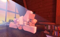 2futas 2girls 3d artist_request big_boobs big_breasts big_penis black_hair blocky_anatomy blocky_body blue_eyes fucking futa_on_futa futanari on_bed pink_eyes pink_hair roblox robloxian sex tagme