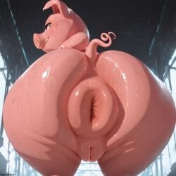 1girls ai_generated anus ass ass_focus bbw darkeffect doughy_ass female female_focus female_only juicy_anus large_anus looking_at_viewer looking_back pig pig_girl pink_body pink_skin presenting presenting_hindquarters puffy_anus pussy pussy_juice rear_view rosita_(sing) sing_(movie) solo solo_female solo_focus sweat thick thick_thighs wet wide_hips