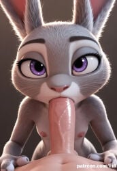 1girls 1boy blowjob furry furry_only furry_female female smiling pussy feet highres dripping sweat tail fiff vagina deepthroat ai_generated nude naked pov judy_hopps licking zootopia