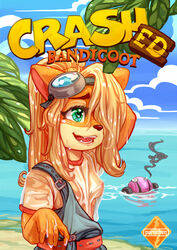 1girls anthro coco_bandicoot crash_(series) female furry nipple nipples purochen water wet_clothes wet_hair wet_shirt