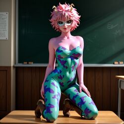 ai_generated mina_ashido my_hero_academia classroom hero hero_outfit_(mha) teasing