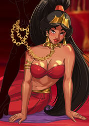 2girls aladdin amrwar arabian armlet bandeau belly_dancer belly_dancer_outfit big_breasts black_hair blush breasts brown_eyes chain_leash chained chains cleavage clone clothed clothing collar dancer dancer_outfit dark-skinned_female dark_skin disney disney_princess domination duo embarrassed enslaved_royal evil_queen_jasmine female female_only femdom femsub footwear forced front_view fully_clothed gold_(metal) gold_chain hair harem_girl harem_outfit harem_pants heels holding_leash human human_only large_breasts leash lezdom lips lipstick long_hair long_skirt looking_at_viewer midriff multiple_girls navel on_floor ponytail princess_jasmine red_bandeau red_clothing red_lipstick sad selfcest shiny_skin shoes slave slave_collar slave_outfit slavegirl standing submissive submissive_female tiara very_long_hair xkorner yuri