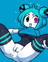 1girls anus ass blue-chan blue_hair bottomless clothed clothing crap-man female female_only humanoid partially_clothed pussy robot robot_girl socks solo spread_legs