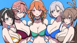 2d 2d_(artwork) 2d_artwork 5girls adult adult_female belly big_boobs big_breasts bikini bikini_only bikini_top black-haired_female black_choker black_hair black_head_tilt blue-eyed_female blue_background blue_bikini blue_bikini_top blue_eyes blue_swimsuit blue_swimwear braid braided_hair braided_twintails braids breast_press breast_press_on_chest breast_squeeze breasts breasts_press breasts_pressed_against_another breasts_pressed_against_partner breasts_pressed_together brown-eyed_female brown-haired_female brown_bikini brown_bikini_top brown_eyes brown_hair brown_swimsuit brown_swimwear busty busty_female busty_girl choker cleavage closed_mouth_smile collarbone dayyo_(daydarion/day-chan) digital digital_art digital_drawing digital_drawing_(artwork) digital_media digital_media_(artwork) drawing female female_focus female_only fit_female ginger ginger_hair green_bikini green_bikini_top green_choker green_hair green_head_tilt green_highlights green_swimsuit green_swimwear grey-haired_female grey_hair hair_between_eyes hairband halterneck head_tilt high_resolution highres hololive hololive_english hololive_indonesia hololive_japan huge_boobs huge_breasts large_boobs large_breasts lean_figure light-skinned_female light_smile linea_alba lips long_hair looking_at_viewer mature mature_female midriff multiple_females multiple_girls nanashi_mumei narrow_waist oozora_subaru orange-haired_female orange_hair orange_hair_female parted_bangs pavolia_reine pink-eyed_female pink-haired_female pink_eyes pink_hair pink_hair_female plump_breasts ponytail pressing_breast_on_partner pressing_breasts pressing_breasts_together pushing_breasts_together pushing_breasts_up red_bikini red_bikini_top red_swimsuit red_swimwear rubbing_breasts short_hair shoulders sidelocks silver-haired_female silver_hair silver_hair_female simple_background slender_body slender_waist slight_smile slim_female slim_waist smile smiley_face smiling smiling_at_viewer squeezing_breast squeezing_breasts squeezing_breasts_together standing stomach streaked_hair string_bikini striped_bikini striped_bikini_top striped_swimsuit striped_swimwear swimsuit swimwear takanashi_kiara takanashi_kiara_(2nd_costume) takane_lui tilted_head twin_braids twintails two-tone_hair upper_body virtual_youtuber vtuber vtuberfanart white_pupils yellow_bikini yellow_bikini_top yellow_swimsuit yellow_swimwear youtuber youtuber_girl
