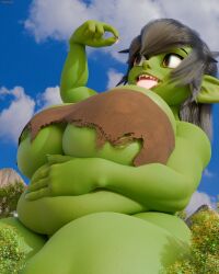 1girls 3d 3d_(artwork) belly big_belly big_boobs big_breasts black_hair black_hair_female boobs breasts female female_focus giantess gobbo_(scrag_boy) goblin goblin_female green_skinn green_skinned_female hand_on_belly highres huge_boobs huge_breasts imminent_vore mdntlewds pre-vore scrag_boy_(model) shortstack shortstack_female