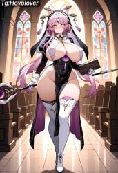 ai_generated adult_female female adult 1girls cute_face sexy_body big_breasts big_ass hips thighs huge_hips huge_thighs jewelry nun nun_outfit staff book stockings fu_xuan_(honkai:_star_rail) honkai:_star_rail