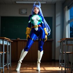 ai_generated nejire_hado nejire_hado_(hero_outfit) my_hero_academia long_hair classroom hero_outfit_(mha) hero teasing