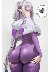 re:zero_kara_hajimeru_isekai_seikatsu emilia_(re:zero) fring853 ai_assisted ai_generated 1girls female_only female female_focus solo light_skin light-skinned_female breasts large_breasts wide_hips thighs thick_thighs ass large_ass looking_back looking_at_viewer