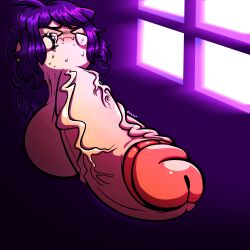 puffylover69 boo_(mario) commission penis big_penis hyper hyper_penis balls big_balls blush blushing_profusely covering_face cum embarrassed fangs small_but_hung waddling_head sweat