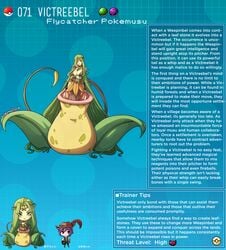 :3 anthro anthro_only creature_index english_text flora_fauna hi_res kinkymation nintendo page_71 page_number pitcher_plant plant_girl pokémon_(species) pokemon pokemon-girl_encyclopedia pokemorph pokemusu profile text text_box victreebel