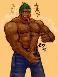 kedama_chito_shi male male_only gay original tagme 2009 muscular bara foreskin uncircumcised smegma penis_through_fly balls penis erection big_penis 1boy solo