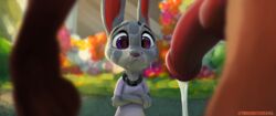 absurd_res anthro blurred_background bodily_fluids canid canine clothing crossed_arms cum cum_on_face digital_media_(artwork) disney duo erection faceless_male female fox fur genital_fluids genitals grey_body grey_fur half-erect hi_res judy_hopps lagomorph leporid male male/female mammal messy nick_wilde penis purple_eyes rabbit solo_focus twilightchroma wide_eyed widescreen zootopia