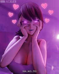 1girls 2026 3d 3d_(artwork) areola areola_slip areolae areolae_slip atlus big_breast big_breasts boobs breasts brown_hair detailed_background female heart heart_symbol hotel hypnosis open_mouth partially_clothed persona persona_3 persona_3_fes persona_3_reload pink_eyes rynxler text towel watermark yandere yandere_eyes yukari_takeba