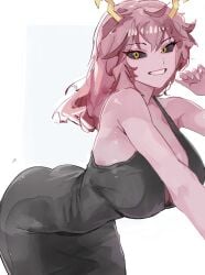 1girls ashido_mina_time-skip ass boku_no_hero_academia dress female female_focus female_only large_ass long_hair mina_ashido mina_ashido_curvy_(meme) mina_ashido_time-skip my_hero_academia my_hero_academia_(finale) pink_body pink_hair post-timeskip solo thick_thighs thighs wide_hips koipiece