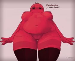 1girls big_belly big_breasts big_thighs bobette_(dandy's_world) bottom_heavy bottom_view chubby chubby_female dandy's_world large_belly large_breasts large_thighs looking_down naked_female roblox roblox_game stockings tokkiperiwinkle viewed_from_below