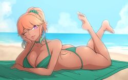 1girls 2d 2d_(artwork) 2d_artwork ankles arm_support ass ass_cleavage ass_crack back back_dimples bare_arms bare_ass bare_back bare_butt bare_calves bare_chest bare_hands bare_hips bare_knees bare_legs bare_shoulders bare_skin bare_soles bare_thighs bare_toes barefoot beach bikini bikini_bottom bikini_only bikini_top blue_sky breasts brown-skinned_female brown_skin brown_skinned_female butt calves cleavage closed_mouth_smile clouds coast day daylight daytime dayyo_(daydarion/day-chan) digital digital_art digital_drawing digital_drawing_(artwork) digital_media digital_media_(artwork) dimples_of_venus drawing elbows exposed exposed_arms exposed_ass exposed_back exposed_butt exposed_chest exposed_hips exposed_legs exposed_shoulders exposed_skin exposed_thighs exposed_toes eye_closed eyebrows_visible_through_hair feet feet_up female female_focus female_only fingers foot_up full_body ginger ginger_hair green_bikini green_bikini_bottom green_bikini_top green_swimsuit green_swimwear hair_ornament hair_ornaments half_naked half_nude halterneck head_tilt high_resolution highres hololive hololive_english horizon knees large_breasts leg_up legs legs_up light_smile lips long_hair looking_at_viewer lying lying_down lying_on_breasts lying_on_floor lying_on_ground lying_on_stomach median_furrow naked naked_female naked_woman nude nude_female nudity ocean on_breasts on_floor on_stomach one-eye_closed one_eye_closed one_eye_open orange-haired_female orange_hair orange_hair_female outdoor outdoor_nudity outdoors outside partially_undressed ponytail posing posing_for_the_viewer posing_naked posing_nude purple-eyed_female purple_eyes sand sea seaside semi_nude shoulders sky slight_smile smile smiley_face smiling smiling_at_viewer soles solo string_bikini swimsuit swimwear takanashi_kiara takanashi_kiara_(2nd_costume) thick_ass thick_butt thick_thighs thighs tilted_head toes virtual_youtuber vtuber vtuberfanart water
