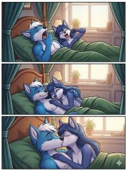 abs ahrefd ai_generated anthro anthro_on_anthro bed bianca_(sheep_and_wolves) black_nose blue_body blue_eyes blue_fur blue_hair book books breasts canid canine canis completely_naked completely_naked_anthro completely_naked_couple completely_naked_female completely_naked_male completely_nude completely_nude_anthro completely_nude_couple completely_nude_female completely_nude_male convenient_censorship couple couple_love covers crossover crossover_couple crossover_husband_and_wife crossover_kiss crossover_marriage crossover_pairing crossover_ship crossover_shipping duo eye_contact female fox fox_boy fox_husband hair hand_on_another's_chest hand_on_chest husband husband_and_wife husband_kissing_wife interspecies kiss kiss_on_lips kiss_on_the_lips kissing kissing_mouth kissing_on_lips kissing_on_the_lips lamp long_hair love loving_couple loving_embrace loving_kiss loving_smile lying lying_on_bed male male/female mammal marcus_mccloud married married_couple married_female married_fox married_male married_man married_wolf married_woman morning muscles naked nintendo nipples nude on_bed pecs pillow plant romantic romantic_couple sheep_and_wolves smile star_fox tongue two-tone_body two-tone_fur under_covers waking waking_up waking_up_together white_body white_fur white_hair wife wife_kissed_by_husband window wizart wizart_animation wolf wolf_girl yawning