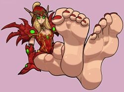 absurdres armor armored_female babe barefoot blizzard_entertainment blonde_female blood_elf crossed_feet crossed_legs elf_ears elf_female feet foot_fetish foot_focus foot_worship green_eyes green_gemstone highres hood long_eyebrows looking_at_viewer pointy_ears presenting_feet reathroch red_armor red_outfit red_toenail_polish serious_look sexy_feet sexy_female showing_feet soles soles_fetish toes valeera_sanguinar warrior warrior_woman world_of_warcraft