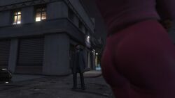 1boy 1girls 3d 3dcg absurd_res alper55 ass ass_focus coat dark-skinned_female edited_screencap femsub grand_theft_auto grand_theft_auto_online gta_online_male_character gta_prostitute leaning_hips leggings los_santos maledom mature_woman pink_leggings rockstar_editor source_request sweater text thong