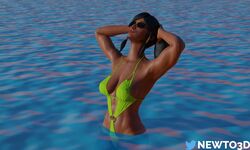 1girls 3d bikini blender dark-skinned_female dark_skin female newto3d overwatch pharah seaside sunglasses tinted_eyewear