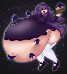 belly_overhang belly_rub belly_rubbing big_belly black_hair elrochete female gluttony grabbing_belly hands_on_belly hex_maniac huge_thighs hyper_belly hyper_breasts hyper_fat hyper_thighs inflation looking_pleasured morbidly_obese morbidly_obese_female obese obese_female overweight overweight_female panties pokemon purple_eyes purple_hair thick_ass thick_thighs