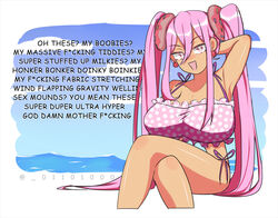 01101000 _01101000 beach big_breasts bragging confident english_text female huge_breasts meme oh_these?_(meme) omori pink_bra sand showing_off smug sweetheart_(omori)