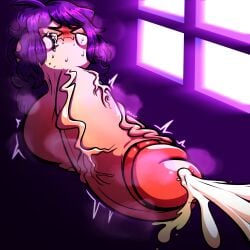 puffylover69 boo_(mario) commission penis big_penis hyper hyper_penis balls big_balls blush blushing_profusely covering_face cum embarrassed fangs small_but_hung waddling_head sweat cumming