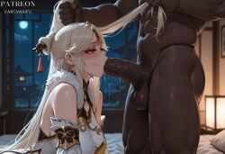 vantawaifu ai_generated ningguang_(genshin_impact) genshin_impact interracial 1girl female male 1boy penis clothing dark_skin hetero bangs breasts dark-skinned_male long_hair tassel fellatio oral white_hair grabbing_another's_hair hair_ornament saliva red_eyes bare_shoulders blush indoors testicles night nude tassel_hair_ornament large_breasts curvaceous_female sex nipples moon muscular dress erection fur_collar large_penis sweat clothed_female_nude_male hair_stick from_side detached_sleeves half-closed_eyes solo_focus hairpin jewelry huge_penis abs fur_trim muscular_male night_sky parted_bangs veiny_penis irrumatio makeup full_moon china_dress artist_name saliva_trail bed white_dress chinese_clothes sidelocks mosaic_censoring veins tassel_earrings window blurry_background thighs sky very_long_hair open_mouth pubic_hair manly