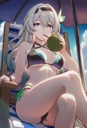 firefly_(honkai:_star_rail) honkai:_star_rail mihoyo hoyoverse ai_generated lunealter 1girls female_only female female_focus mature_female long_hair multicolored_hair multicolored_eyes light_skin light-skinned_female drinking holding_object legs_crossed sitting_on_chair beach beach_background beach_chair day looking_away big_breasts big_ass big_butt big_thighs thick_thighs thick_ass thick_legs thick_hips thick_butt exposed_breasts exposed_ass exposed_shoulders exposed_midriff sfw uncensored 2026 bikini partially_clothed alternate_costume