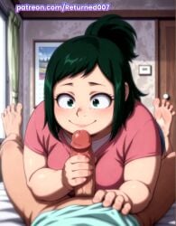ai_generated boku_no_hero_academia chubby chubby_female cock faceless_male green_eyes green_hair handjob incest inko_midoriya mature_female milf mother my_hero_academia open_legs patreon rable_1 soles spread_toes toes younger_male