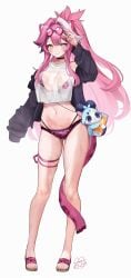 1girls 2024 adjusting_eyewear alternate_costume animal_ears animal_print animal_print_bikini animal_tail belly_button big_breasts bikini bikini_bottom bikini_top black_topwear blush breasts chattino_(raora_panthera) choker crop_top fan_mascot_(vtuber) female female_focus female_only front_view glasses glasses_on_head high_resolution highres hololive hololive_english hololive_english_-justice- hourglass_figure light-skinned_female light_skin long_hair long_sleeves looking_at_viewer mascot navel official_alternate_costume official_art open_clothes panther_ears panther_girl panther_tail pink_bikini pink_bikini_bottom pink_bikini_top pink_glasses pink_hair pink_nails pink_swimsuit ponytail raora_panthera raora_panthera_(artist) raora_panthera_(beach_episode) sandals see-through see-through_clothing see-through_top simple_background smiling smiling_at_viewer solo solo_female solo_focus standing sunscreen swimsuit thin_waist two_piece_swimsuit virtual_youtuber vtuber white_background yellow_eyes