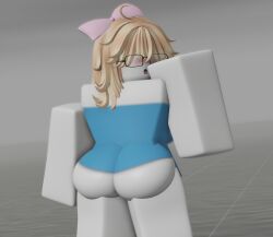 1girls 3d anonymous_artist ass ass_focus baseplate big_ass blonde_hair blushing bowtie dress glasses hair_ornament hair_over_eyes looking_at_viewer looking_back open_mouth presenting roblox robloxian short_dress solo solo_female solo_focus soyjak.party soylita thighs white_skin
