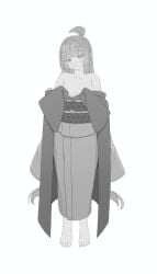 100_kanojo 1girls bare_shoulders barefoot black_and_white feet female female_only gilf grandmother kimi_no_koto_ga_dai_dai_dai_dai_daisuki_na_100-nin_no_kanojo kimono kimono_down kimono_pull mature_female mature_woman milf removing_clothing seductive_look undressing yakuzen_yaku
